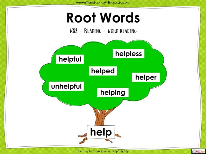 Root graph words