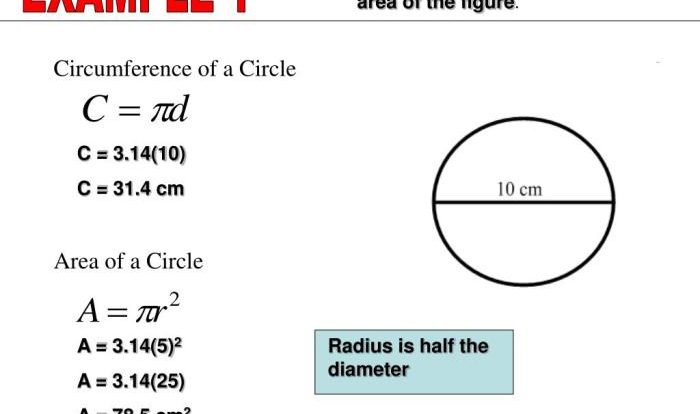 Homework 1 parts of circles area & circumference