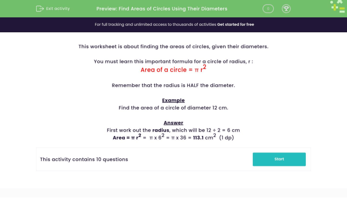 Homework 1 parts of circles area & circumference